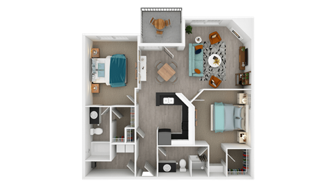 Floor plan for 2 beds, 2 baths, 995 sqft